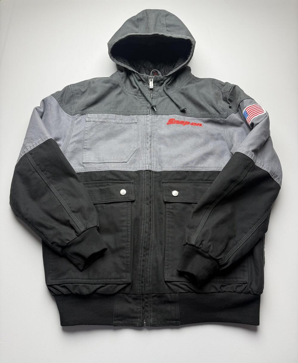 Snap-on Jacket Mens Large Black Canvas Hooded Full Zip Flag Workwear Insulated